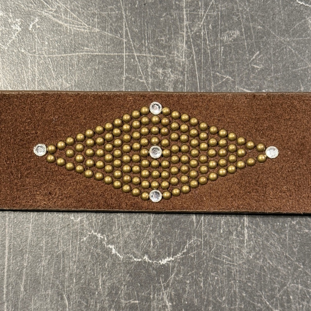 Vintage‎ Calvin Klein Jeans Suede Belt | Medium 32W Size 14 | Brown Rhinestone - Picture 4 of 11